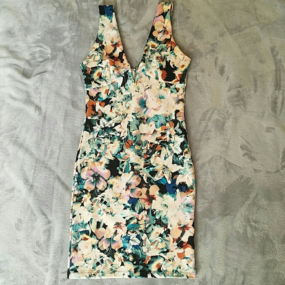 Neoprene floral print bodycon dress